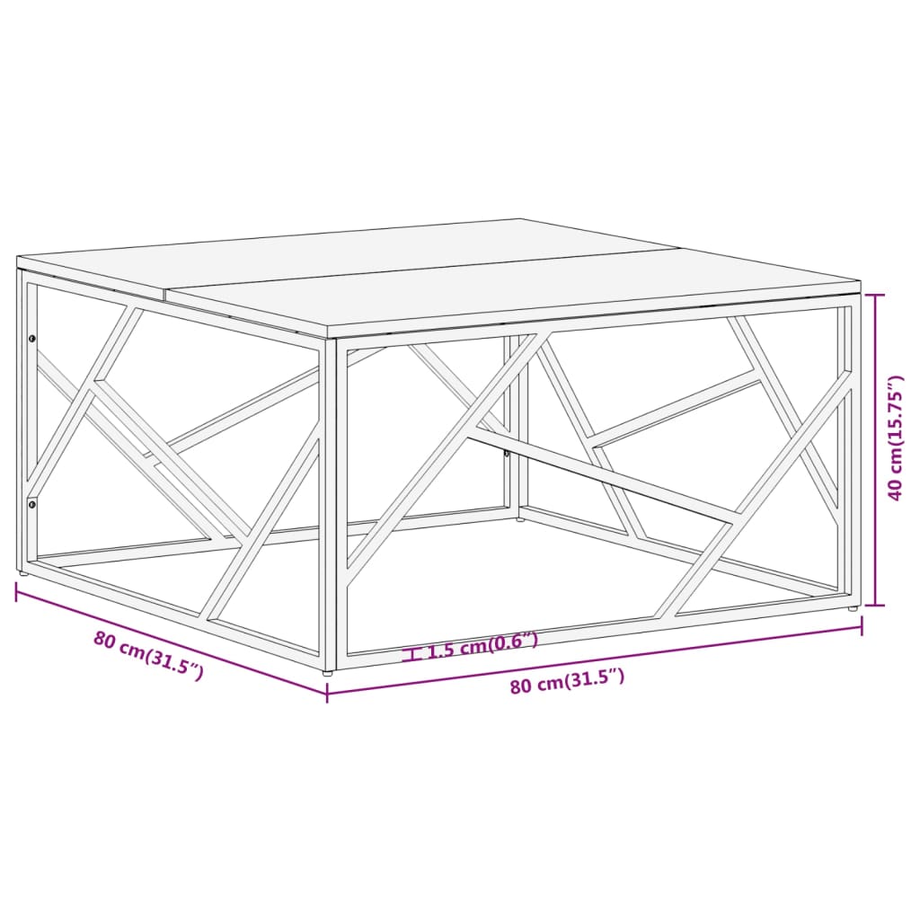 Coffee Table Gold Stainless Steel and Solid Sleeper Wood