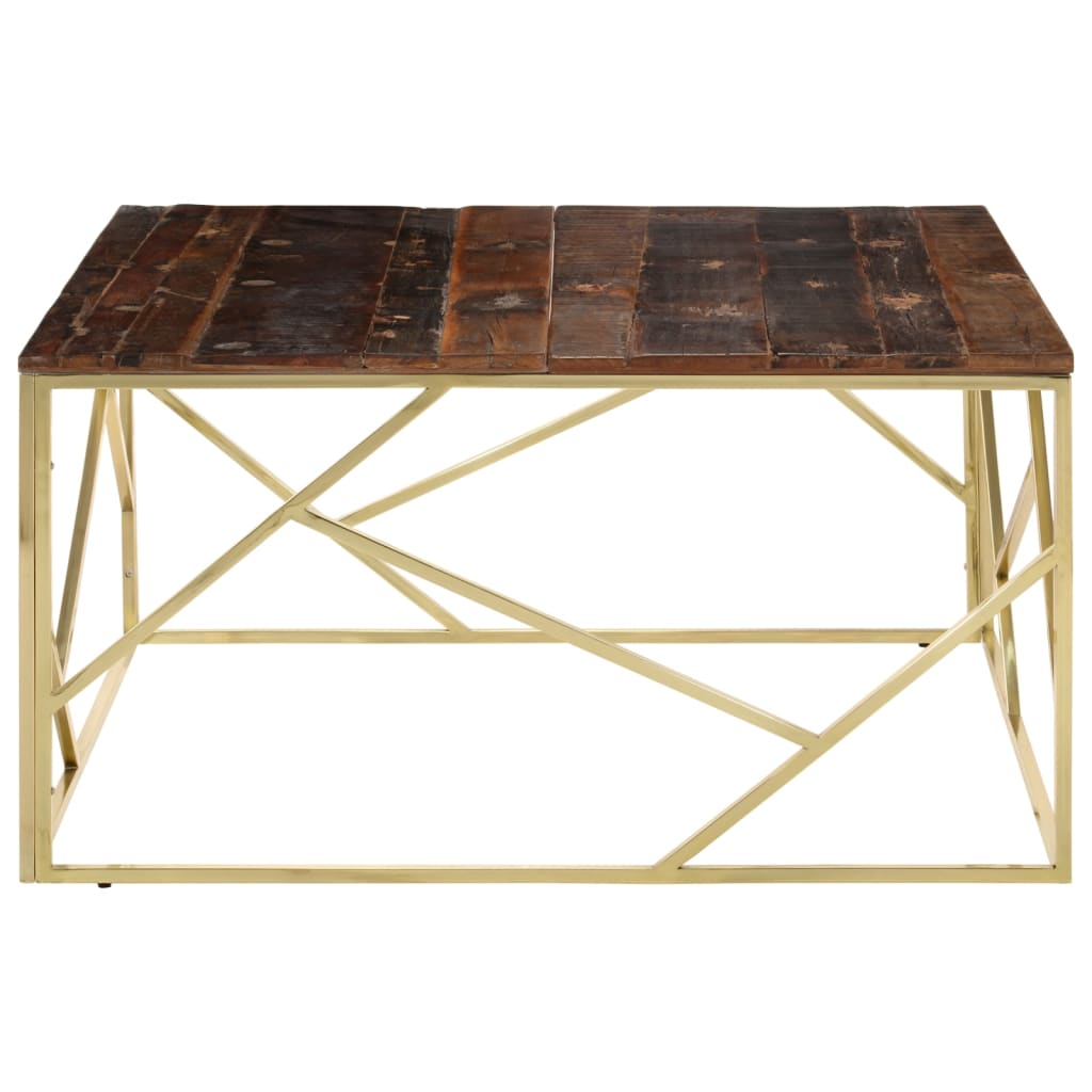Coffee Table Gold Stainless Steel and Solid Wood Sleeper
