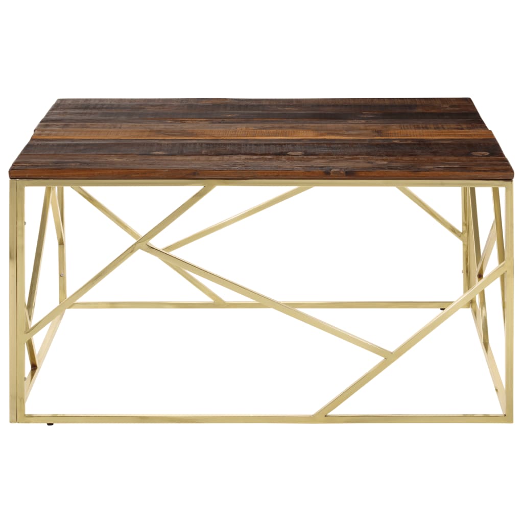 Coffee Table Gold Stainless Steel and Solid Wood Sleeper