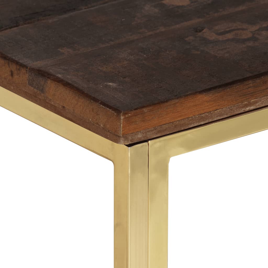 Coffee Table Gold Stainless Steel and Solid Wood Sleeper