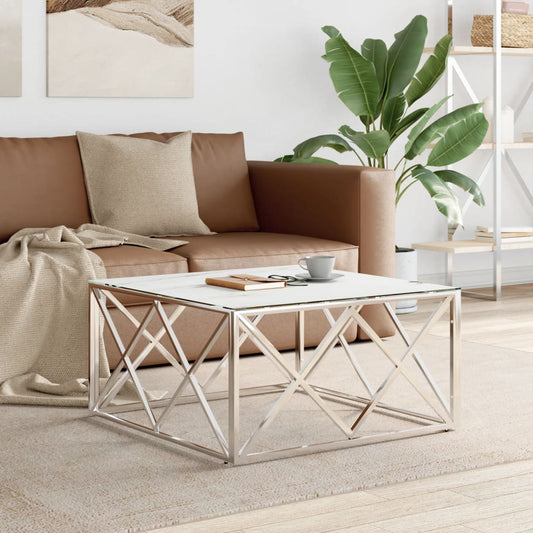 Coffee Table Silver 80x80x40 cm Stainless Steel and Glass