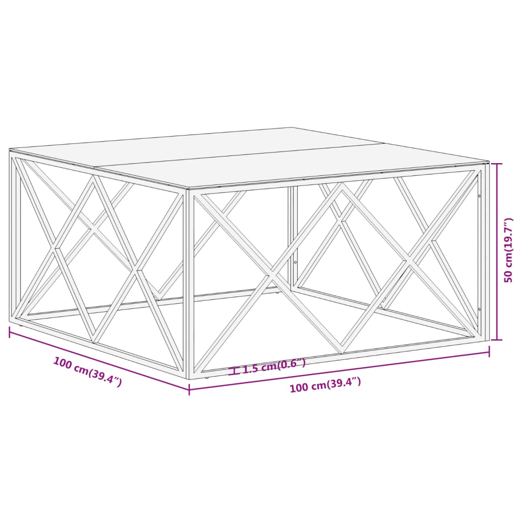 Coffee Table Gold Stainless Steel and Tempered Glass
