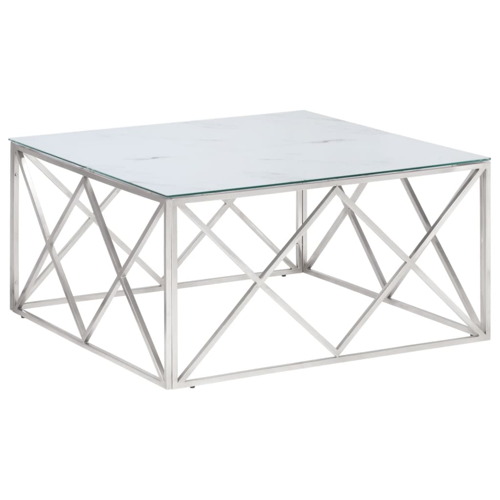 Coffee Table Silver Stainless Steel and Tempered Glass