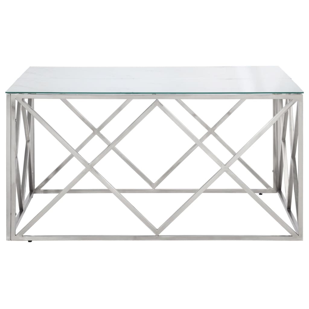 Coffee Table Silver Stainless Steel and Tempered Glass