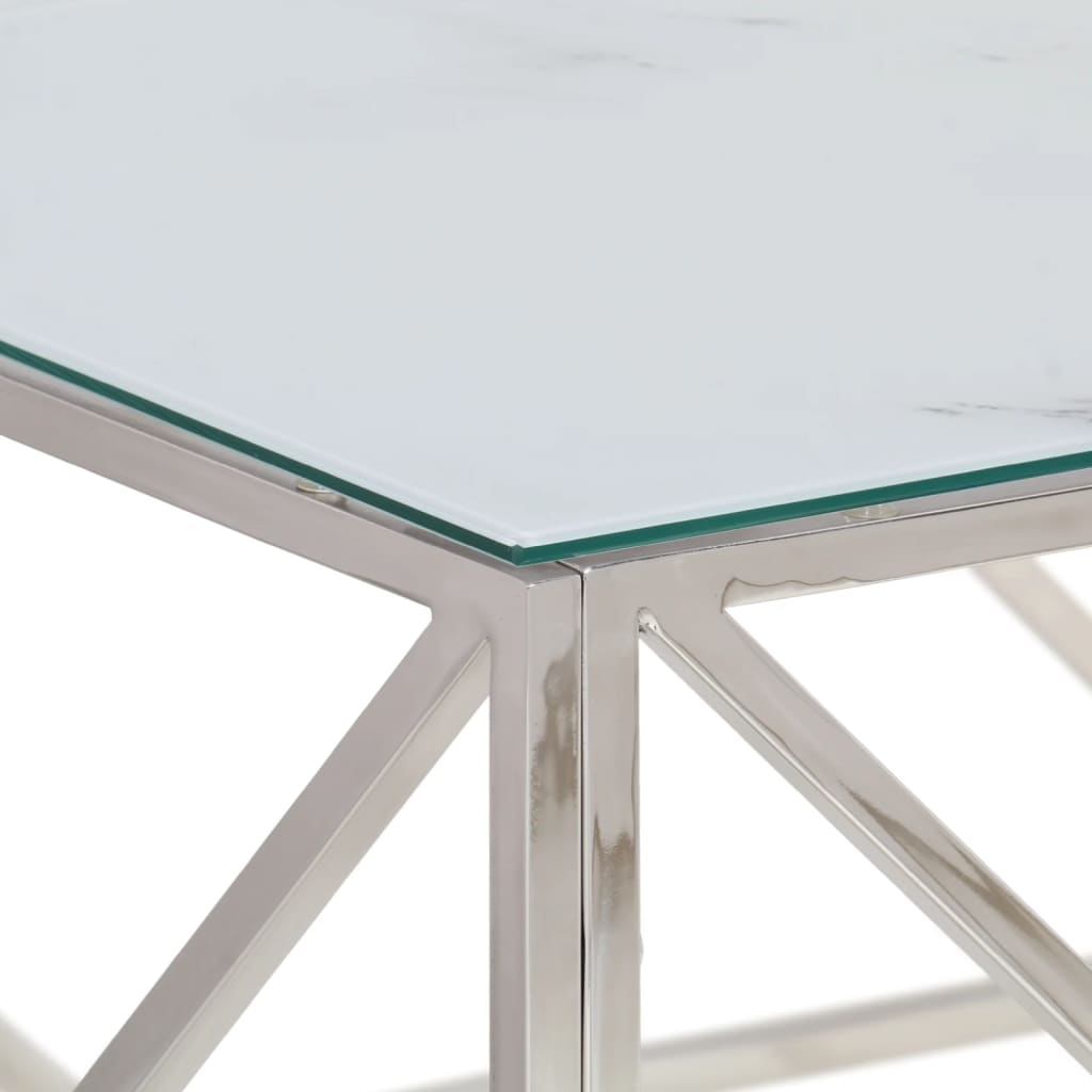 Coffee Table Silver Stainless Steel and Tempered Glass