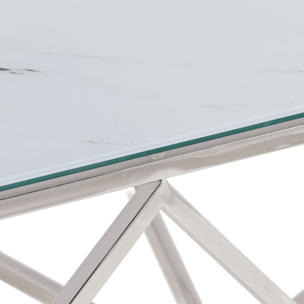 Coffee Table Silver Stainless Steel and Tempered Glass