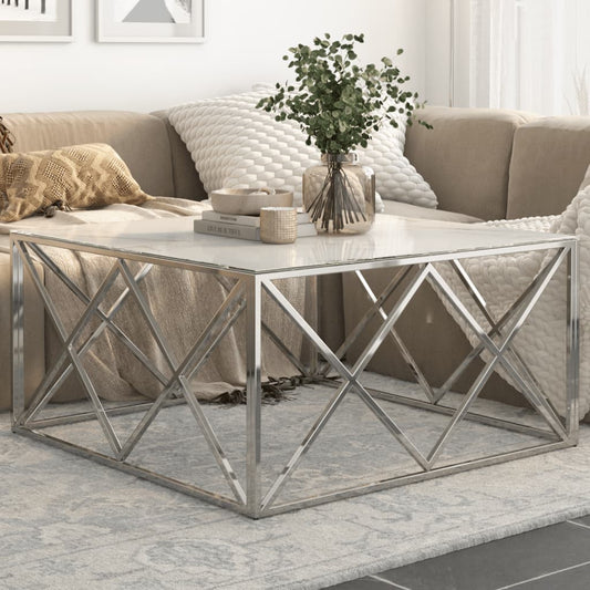 Coffee Table Silver Stainless Steel and Tempered Glass