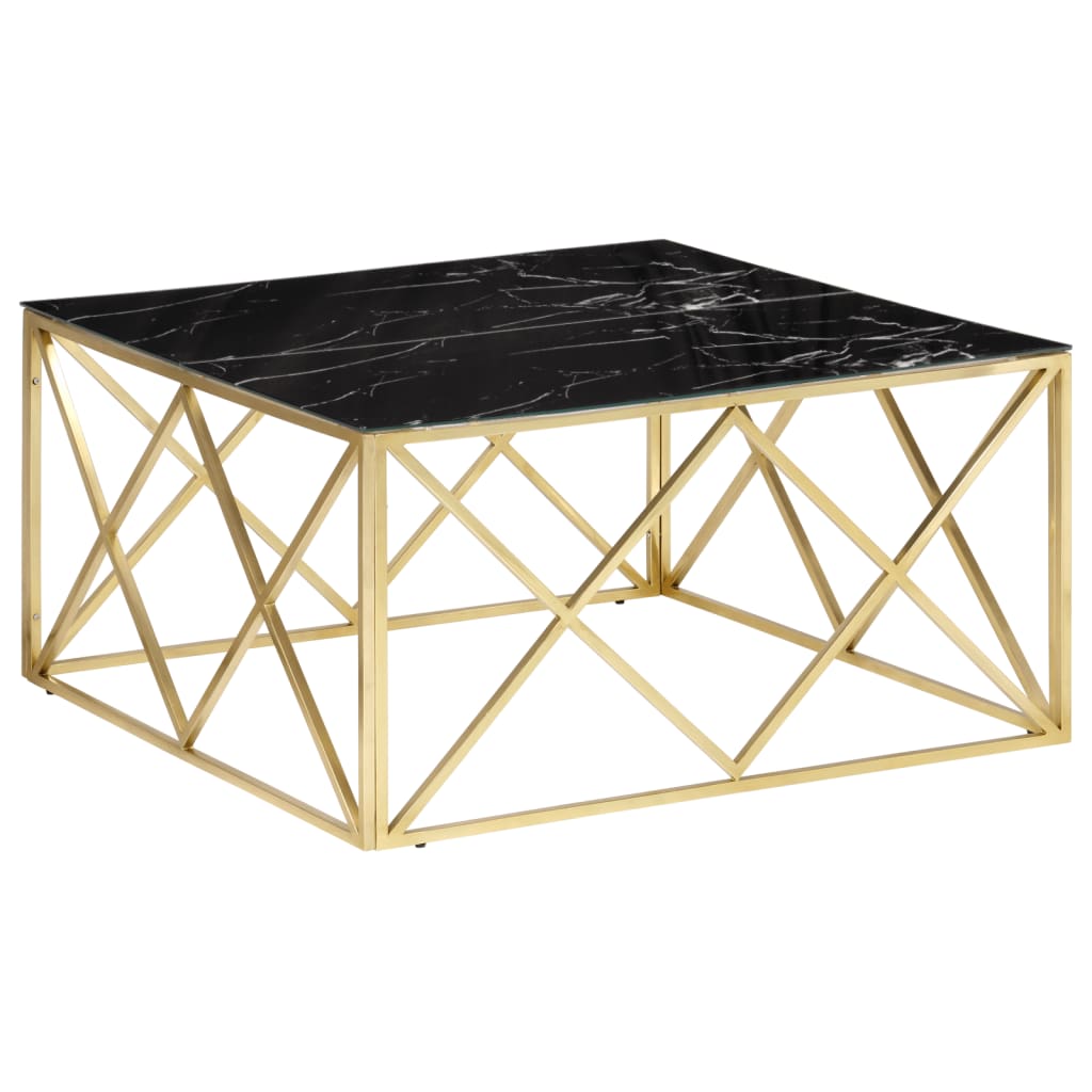 Coffee Table Gold Stainless Steel and Tempered Glass