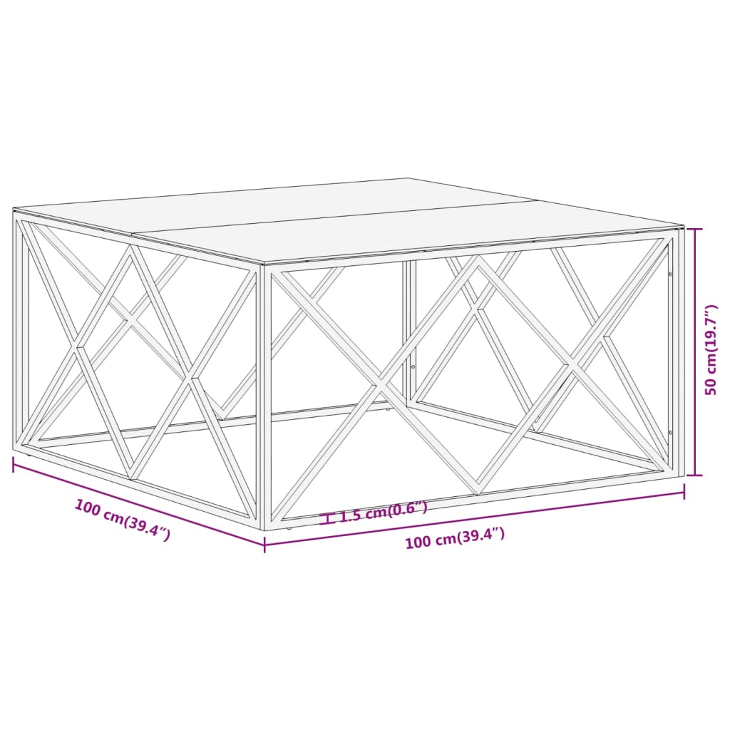 Coffee Table Gold Stainless Steel and Tempered Glass