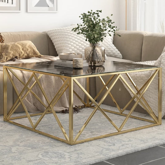 Coffee Table Gold Stainless Steel and Tempered Glass