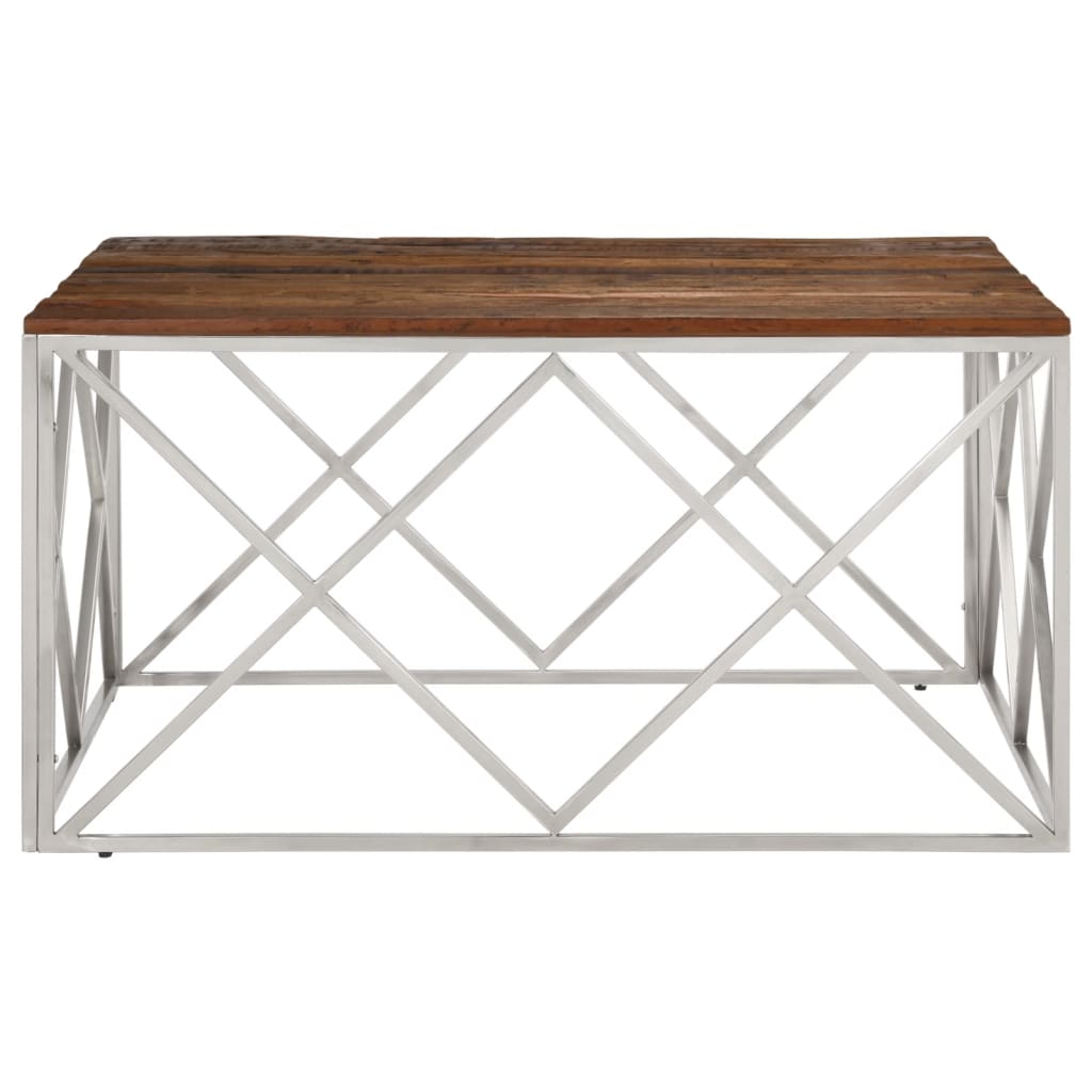 Coffee Table Silver Stainless Steel and Solid Sleeper Wood