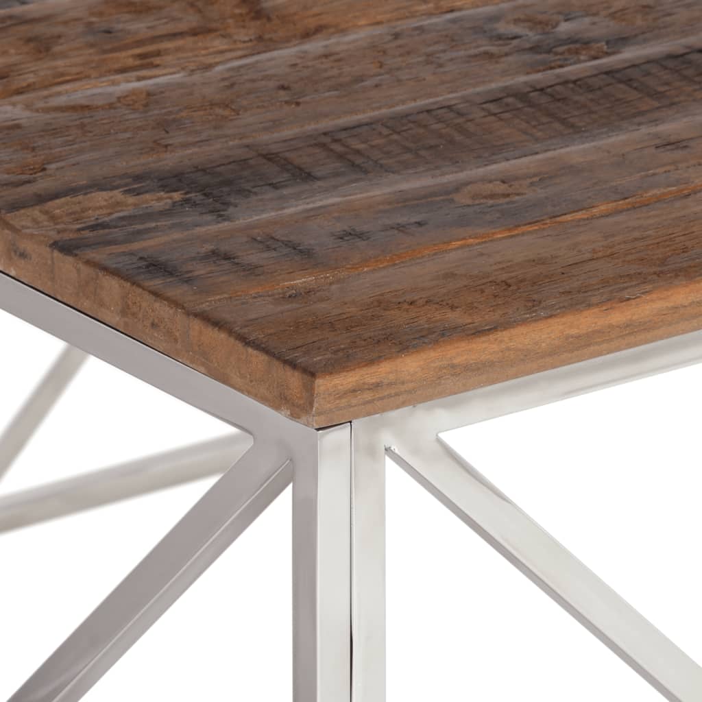 Coffee Table Silver Stainless Steel and Solid Sleeper Wood