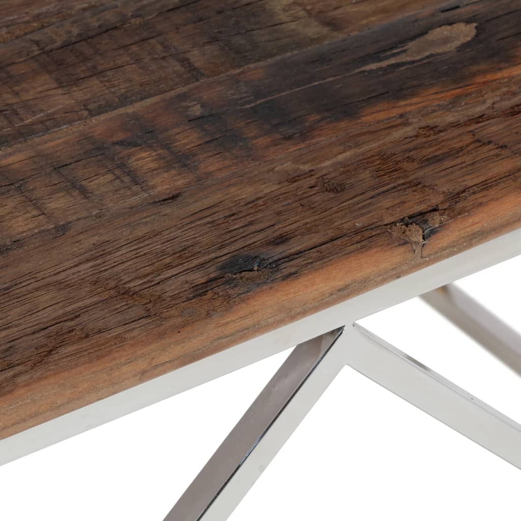 Coffee Table Silver Stainless Steel and Solid Sleeper Wood