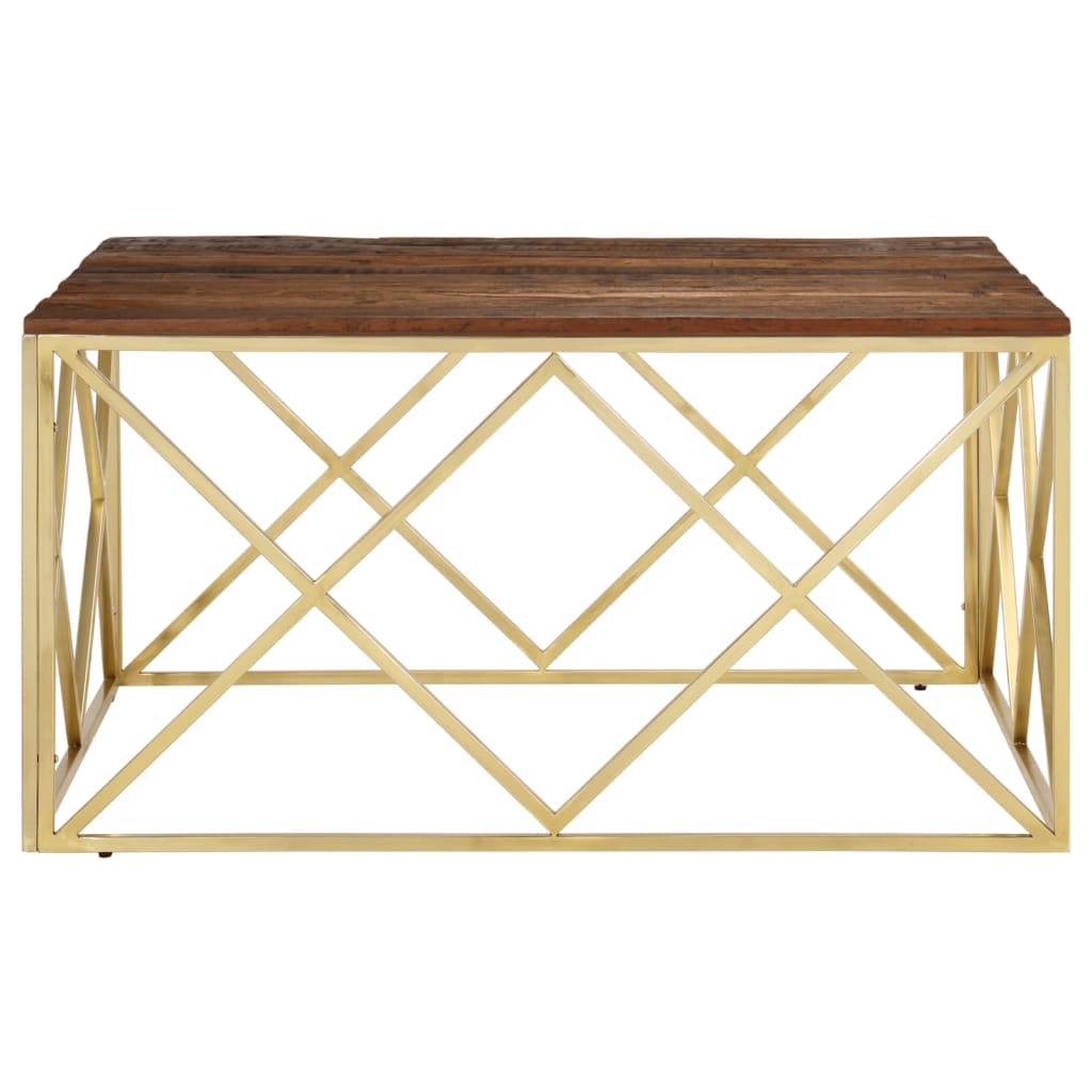 Coffee Table Gold Stainless Steel and Solid Sleeper Wood