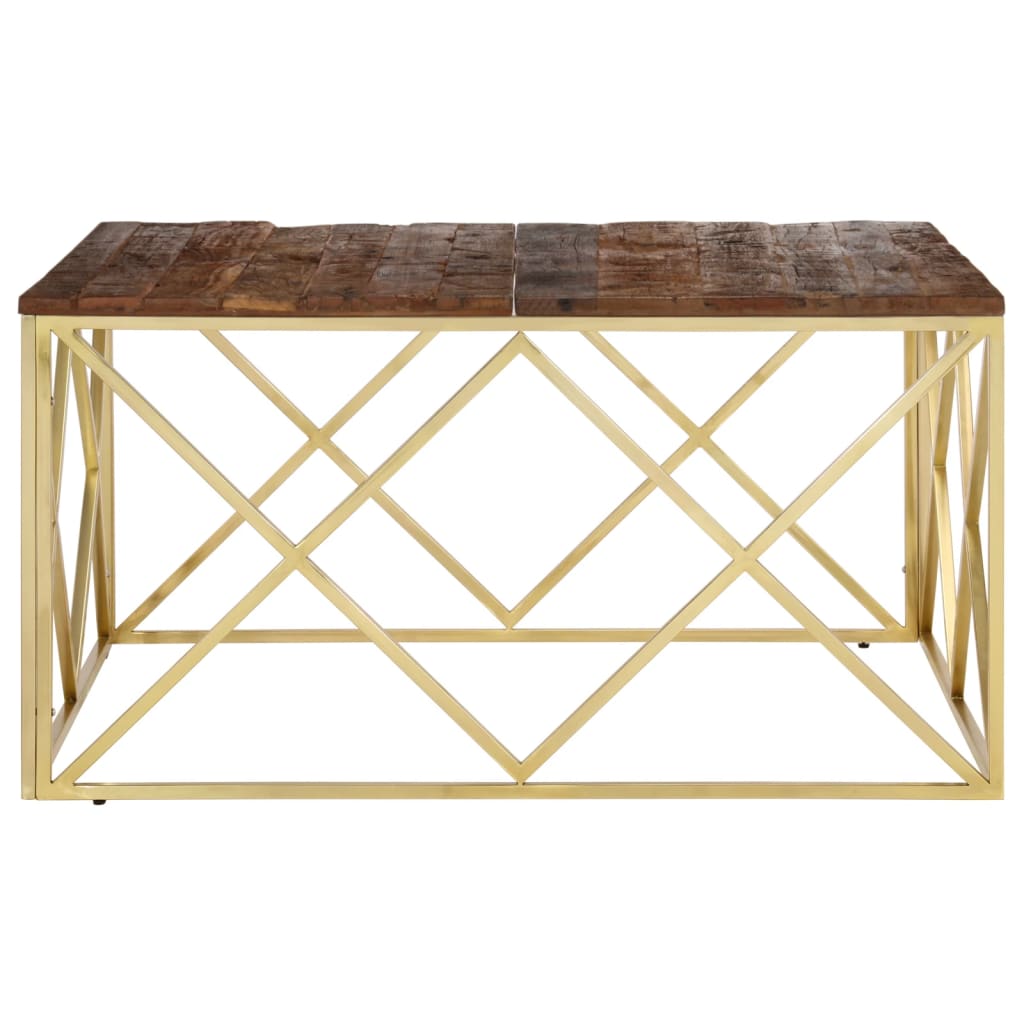 Coffee Table Gold Stainless Steel and Solid Sleeper Wood
