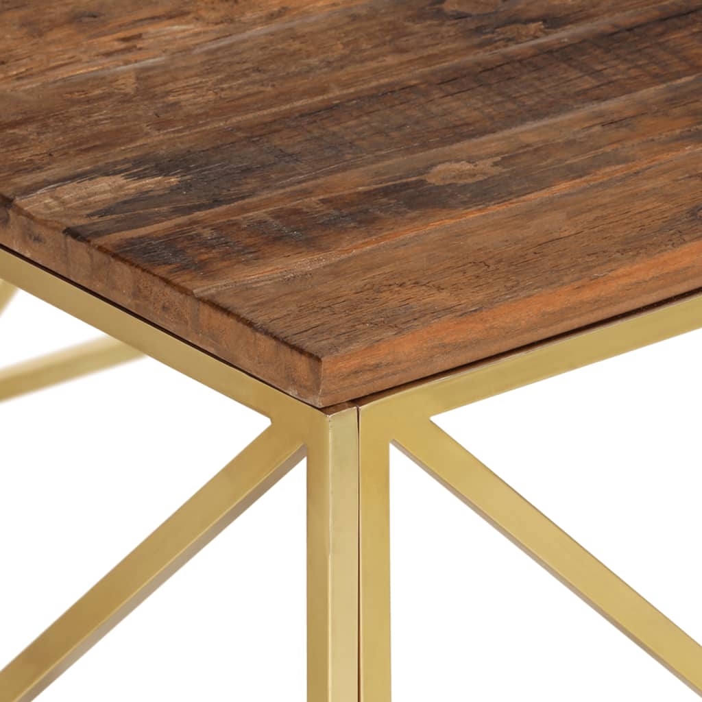 Coffee Table Gold Stainless Steel and Solid Sleeper Wood