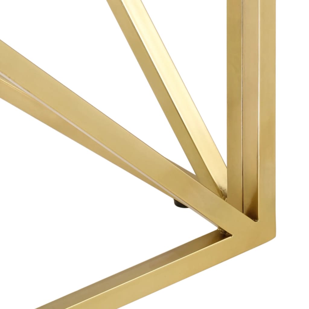 Coffee Table Gold Stainless Steel and Solid Sleeper Wood