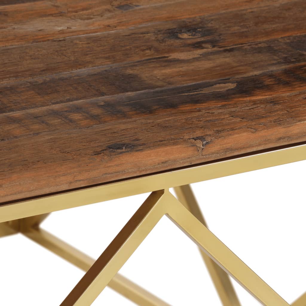 Coffee Table Gold Stainless Steel and Solid Sleeper Wood
