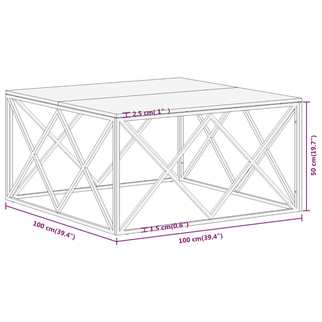 Coffee Table Gold Stainless Steel and Solid Sleeper Wood