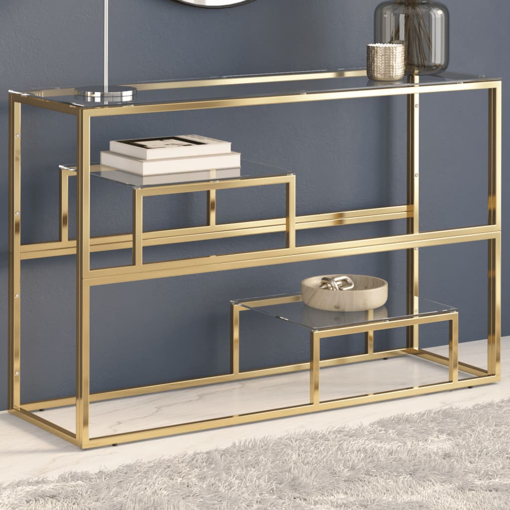 Gold Stainless Steel & Tempered Glass Console Table