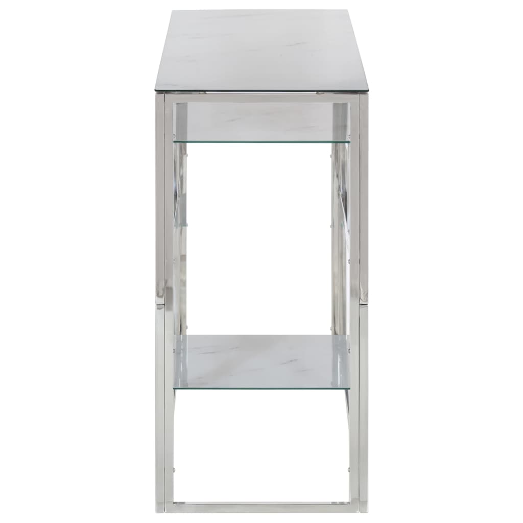 Sleek Console Table - Silver Stainless Steel & Tempered Glass