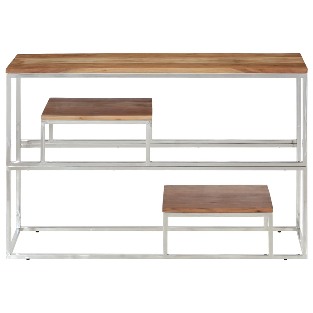 Silver Stainless Steel & Acacia Wood Console Table - Modern Elegance