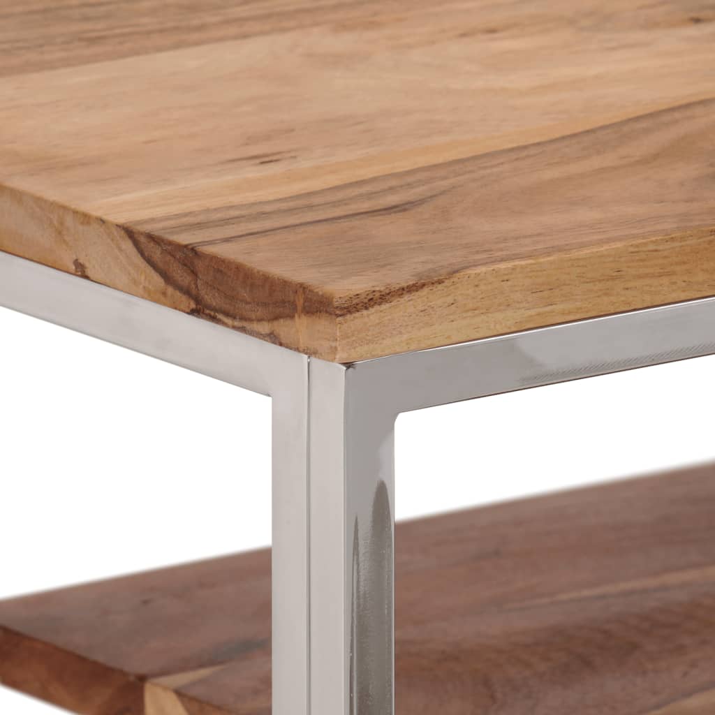 Silver Stainless Steel & Acacia Wood Console Table - Modern Elegance