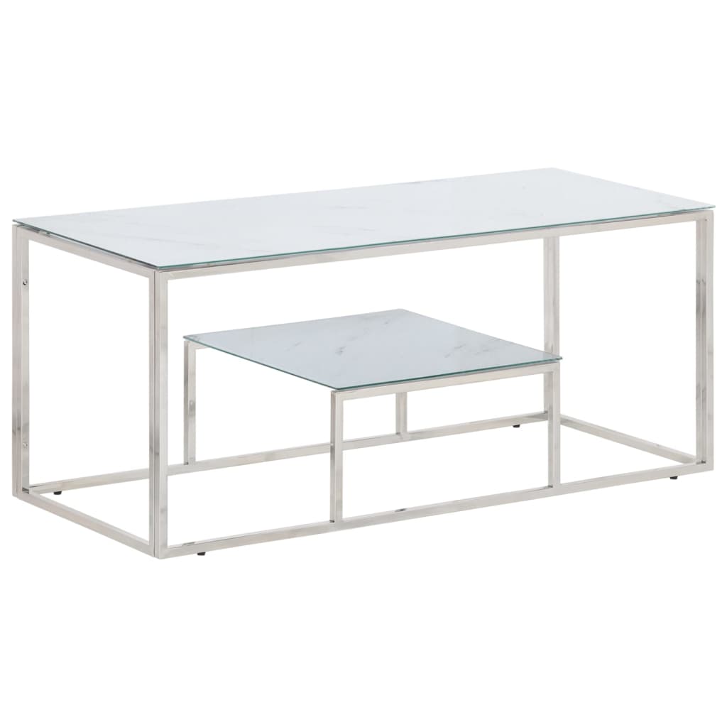 Coffee Table Silver Stainless Steel and Tempered Glass