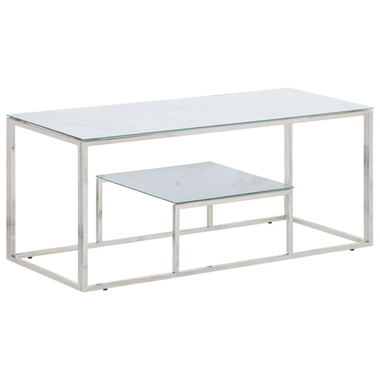 Coffee Table Silver Stainless Steel and Tempered Glass