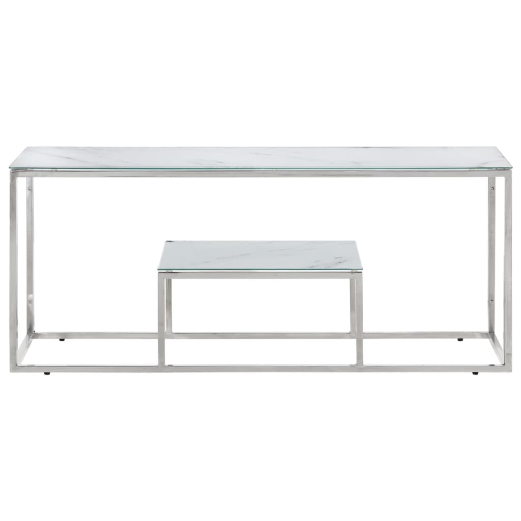 Coffee Table Silver Stainless Steel and Tempered Glass