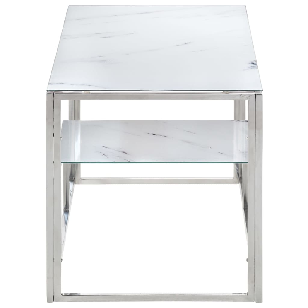 Coffee Table Silver Stainless Steel and Tempered Glass