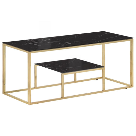 Coffee Table Gold Stainless Steel and Tempered Glass