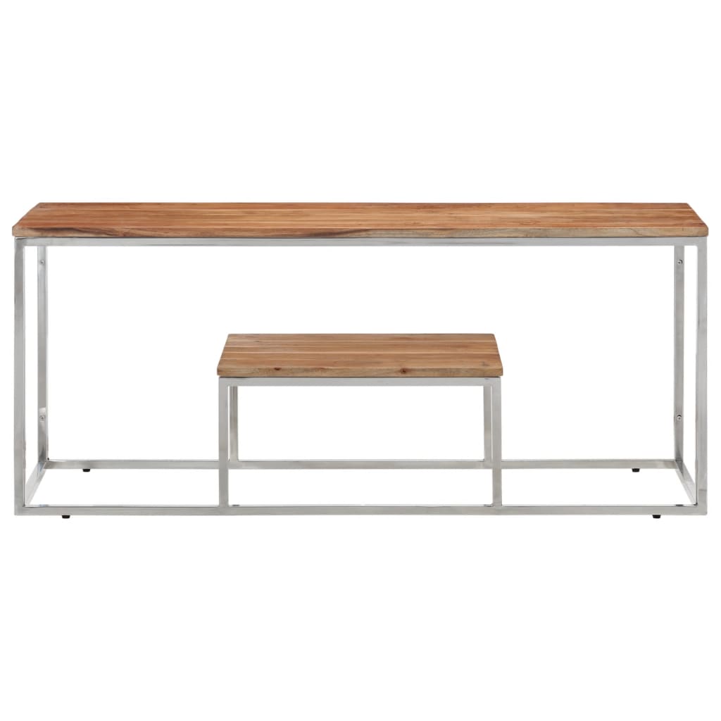 Coffee Table Silver Stainless Steel and Solid Wood Acacia