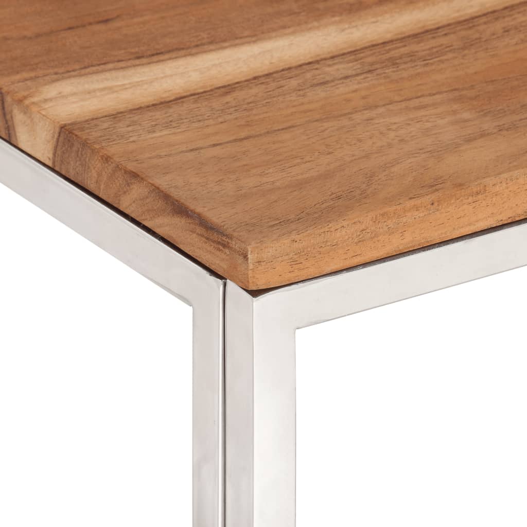 Coffee Table Silver Stainless Steel and Solid Wood Acacia