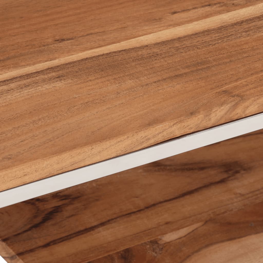 Coffee Table Silver Stainless Steel and Solid Wood Acacia