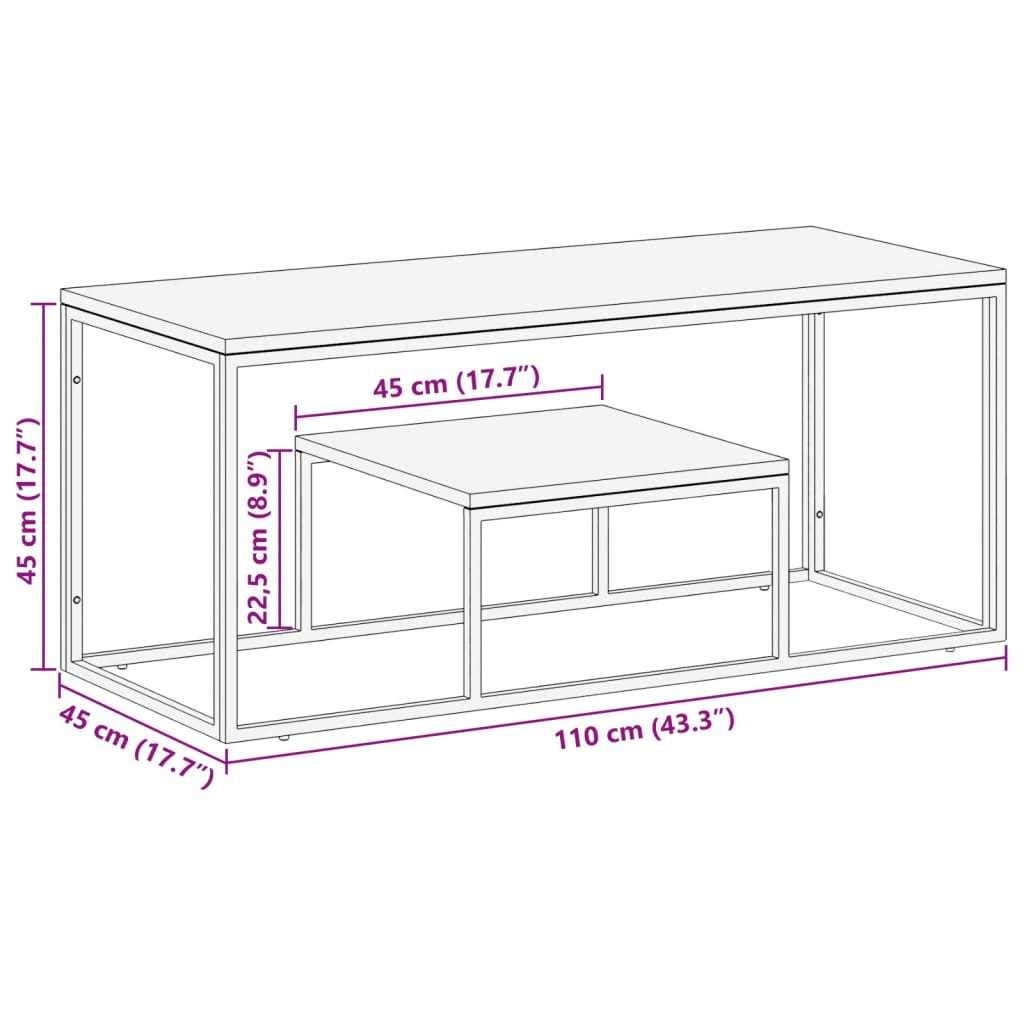 Coffee Table Silver Stainless Steel and Solid Wood Acacia