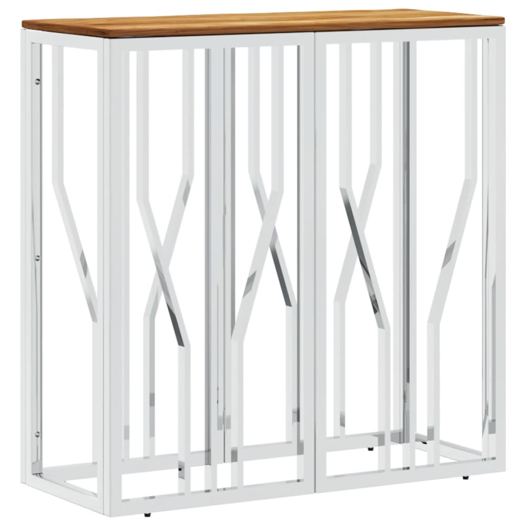 Console Table Silver Stainless Steel and Solid Wood Acacia