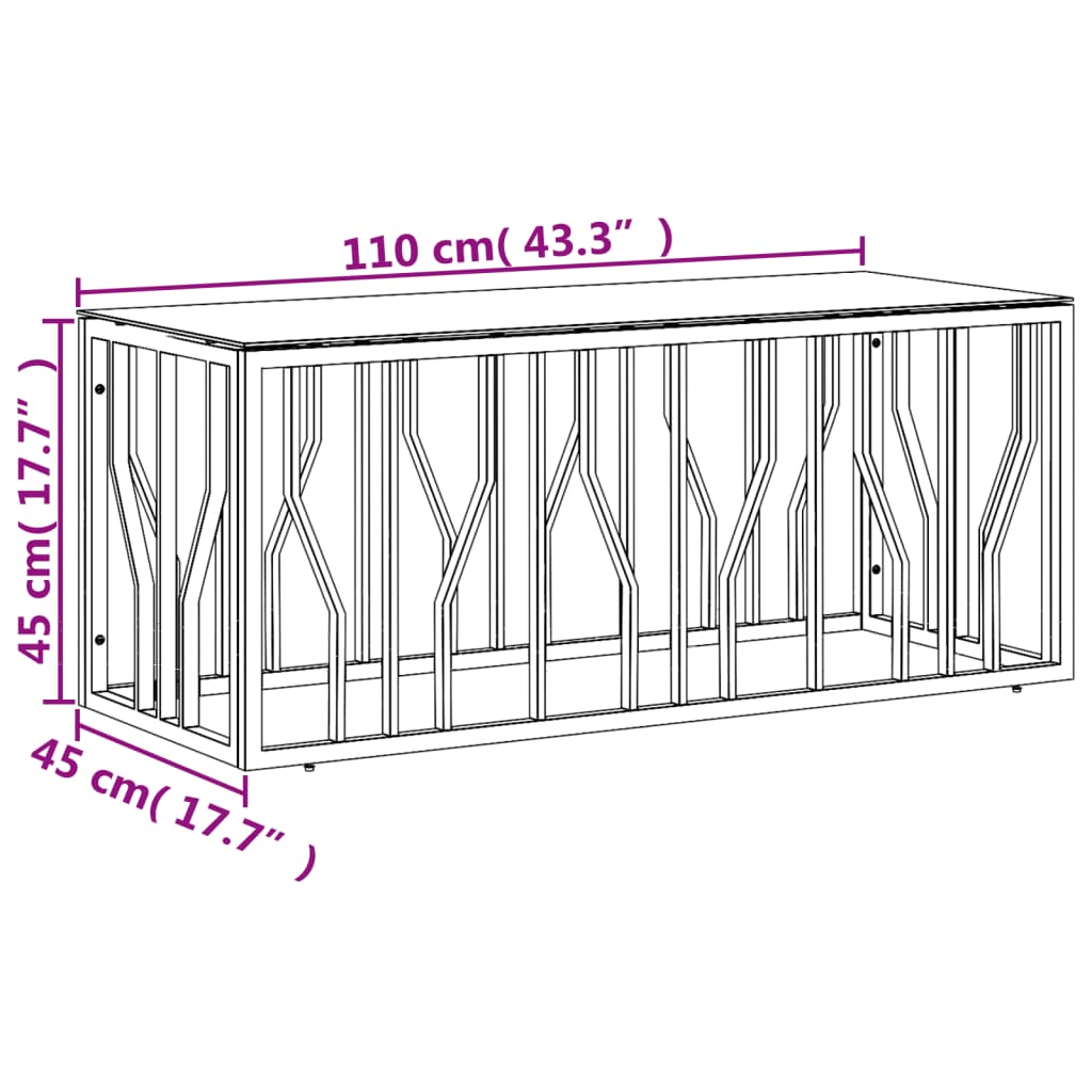 Coffee Table 110x45x45 cm Stainless Steel and Glass