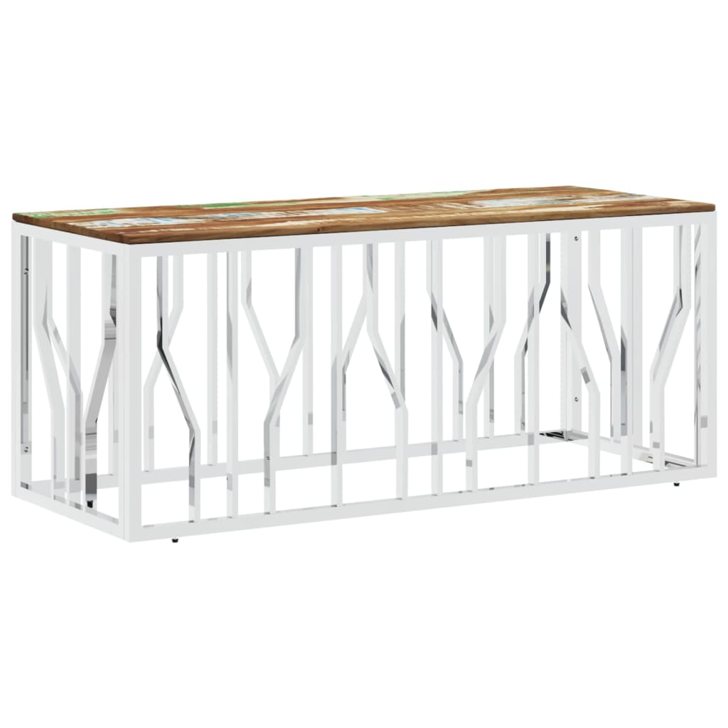 Coffee Table Silver Stainless Steel and Solid Wood Reclaimed