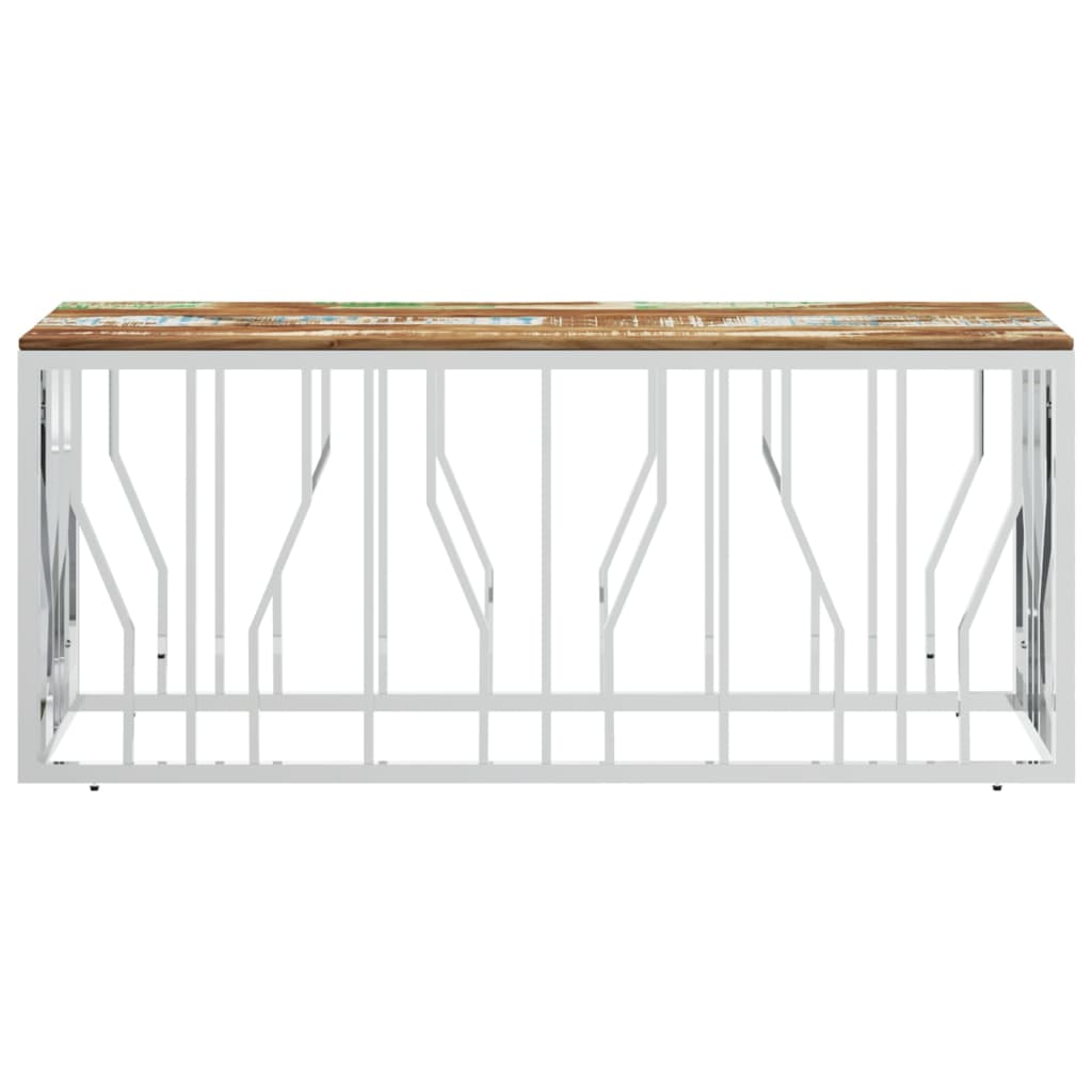 Coffee Table Silver Stainless Steel and Solid Wood Reclaimed