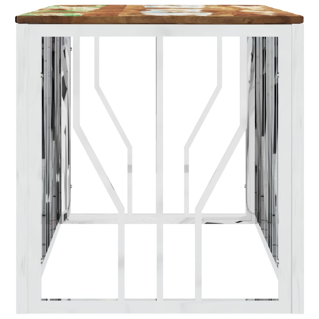 Coffee Table Silver Stainless Steel and Solid Wood Reclaimed