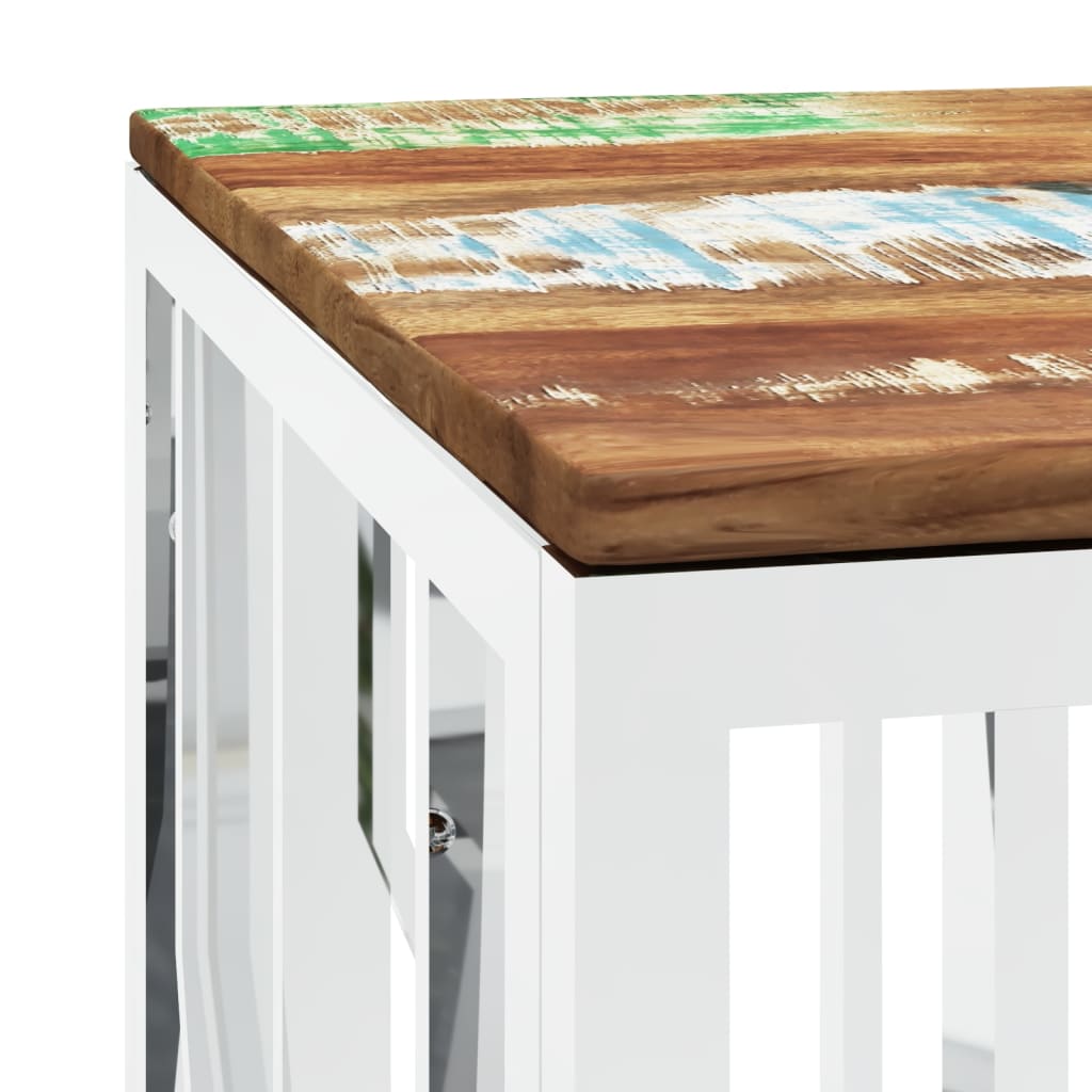 Coffee Table Silver Stainless Steel and Solid Wood Reclaimed