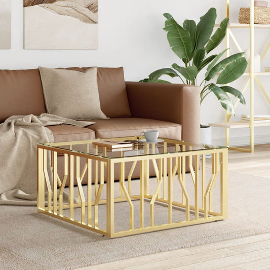 Coffee Table Gold 80x80x40 cm Stainless Steel and Glass