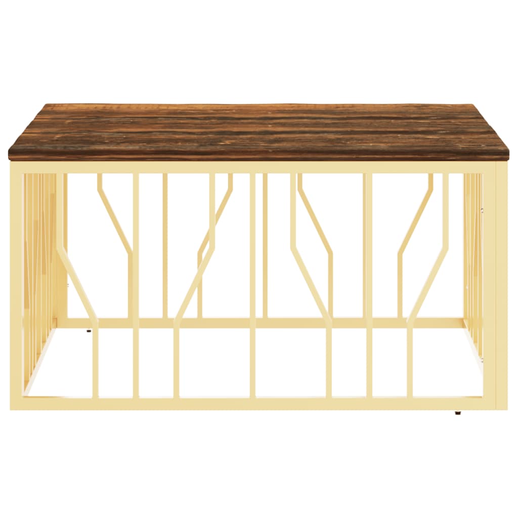 Coffee Table Gold Stainless Steel and Solid Wood Reclaimed