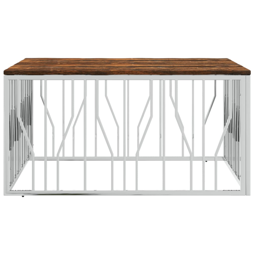 Coffee Table Silver Stainless Steel and Solid Wood Reclaimed