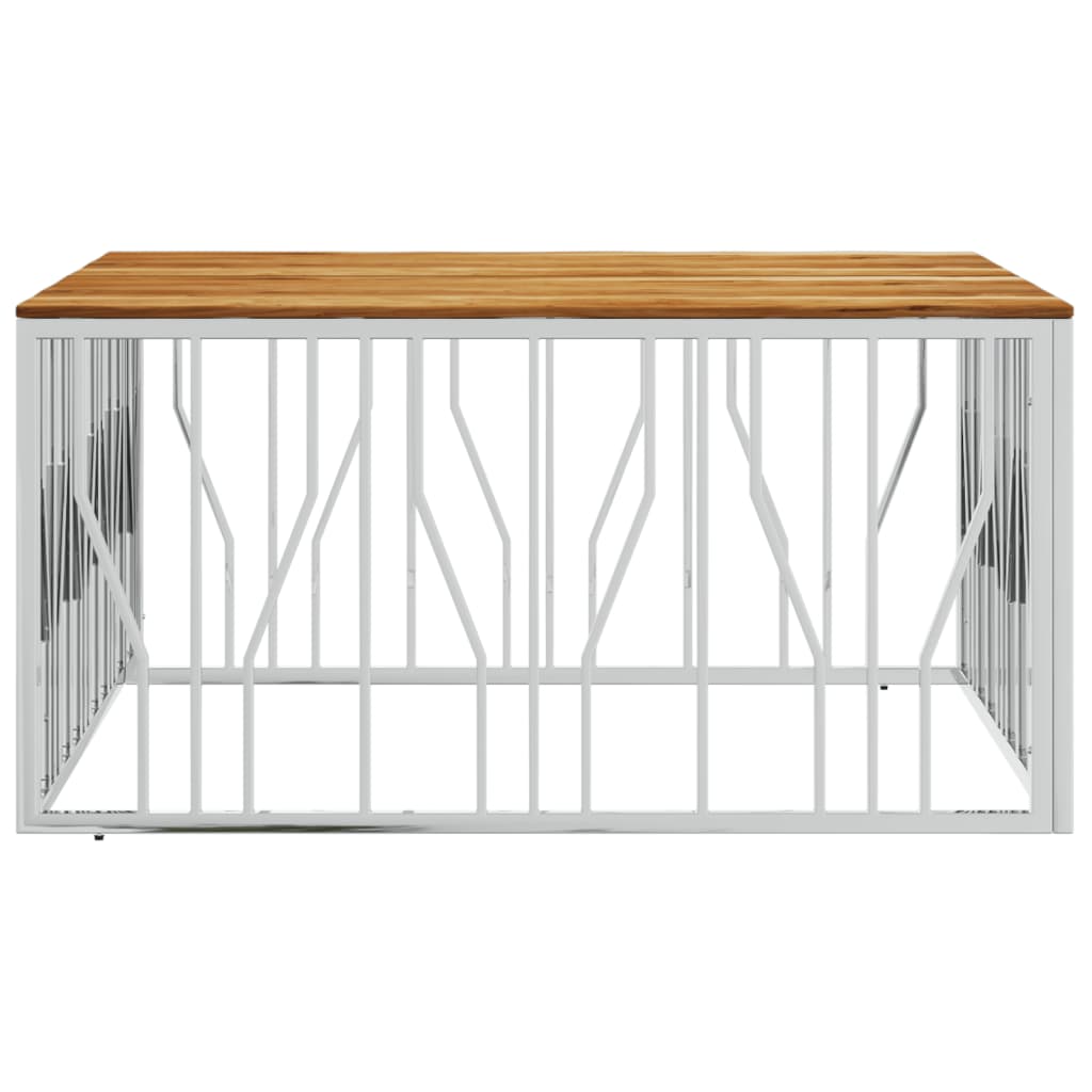 Coffee Table Silver Stainless Steel and Solid Wood Acacia