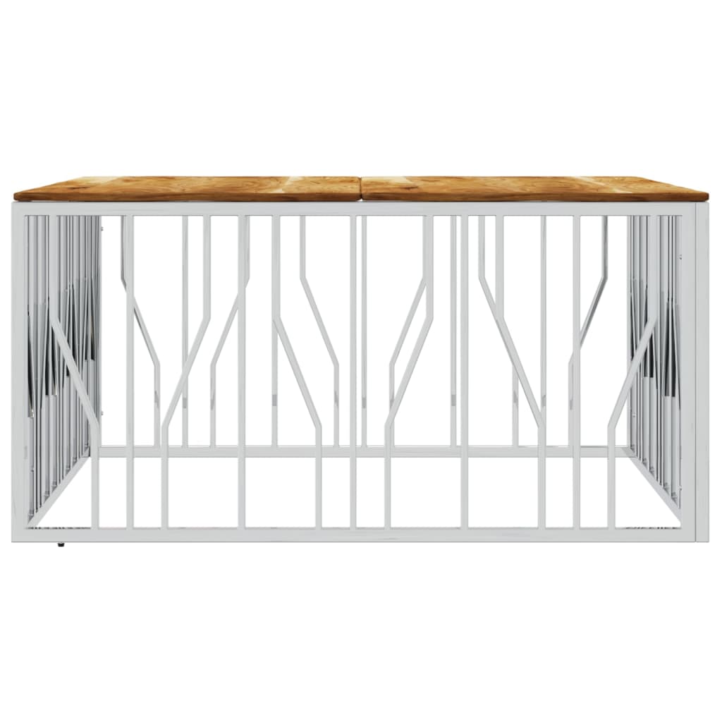 Coffee Table Silver Stainless Steel and Solid Wood Acacia
