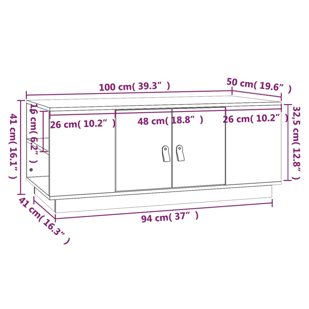 Coffee Table White 100x50x41 cm Solid Wood Pine