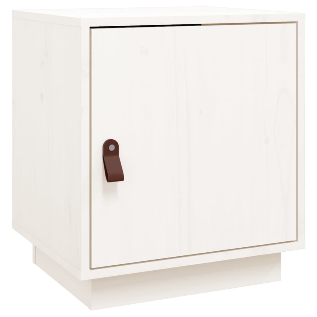 Solid Wood Pine Bedside Cabinet in White, 40x34x45 cm