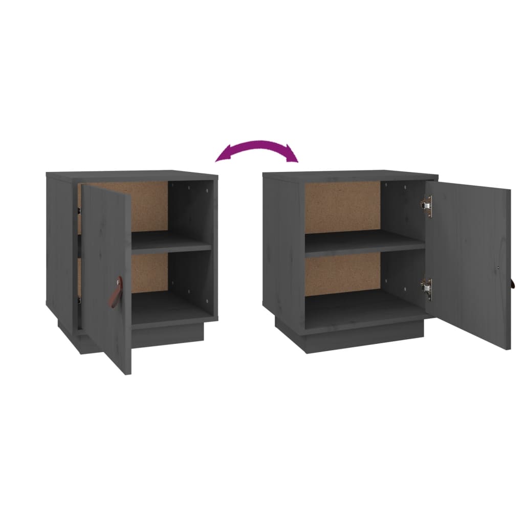 Solid Wood Pine Bedside Cabinet - Grey, 40x34x45 cm